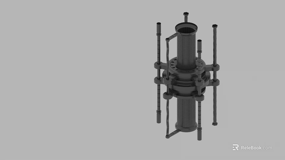 Mechanical Industrial Component With Central Cylinder And Surrounding Support Rods 3d model 