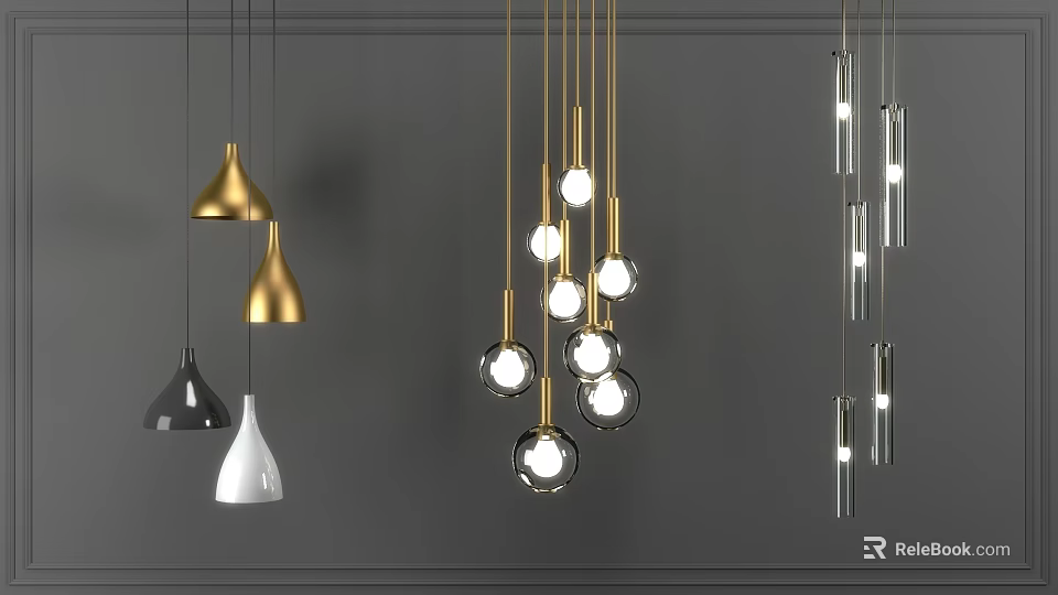 Modern Pendant Lights in Gold Black White with Diverse Shapes and Designs 3d model 