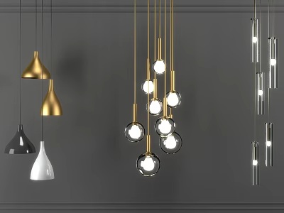Modern Pendant Lights in Gold Black White with Diverse Shapes and Designs 3d model
