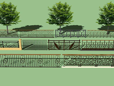 Decorative Iron Fence Designs With Ornate Patterns And Garden Trees 3d model