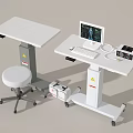 Medical Functional Table With Computer Monitor Keyboard Stool And Wheeled Design