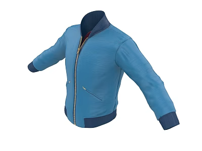 Stylish Blue Jacket With Front Zipper And Long Sleeves For Casual Outfit 3d model