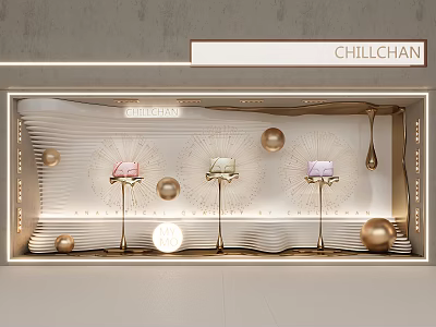 Chillchan Shop Window With Gold Decorations Pink Items And Wavy Wall 3d model