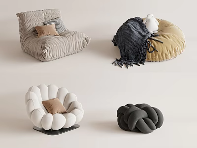 Bean Bag Chairs Featuring Pillow Accents Woven And Ruched Designs For Modern Comfortable Living 3d model