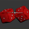 Red Dice Hanging From White String On Gray Background With White Dots