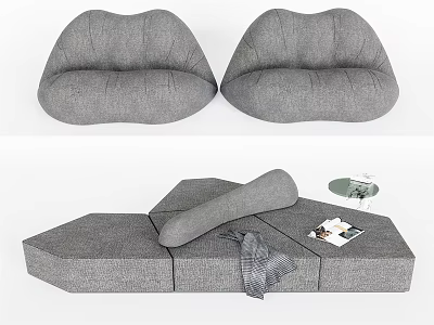Gray Modular Sectional Sofa Set With Plush Cushions And Modern Design 3d model