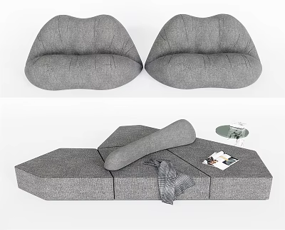 Gray Modular Sectional Sofa Set With Plush Cushions And Modern Design 3d model