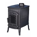 Black Cast Iron Heating Stove With Ribbed Design Four Legs And Top Chimney