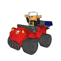 Red Toy Play Vehicle With Yellow Details Blue Component And Small Figure In White Hat