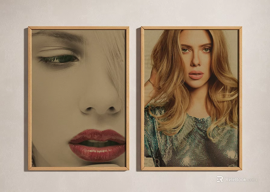 Two Portrait Paintings Featuring Facial Close up and Full Body with Long Hair and Lips 3d model 