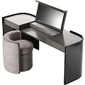 Modern Sleek Dressing Table Design With Mirror And Gray Upholstered Stool 3d model