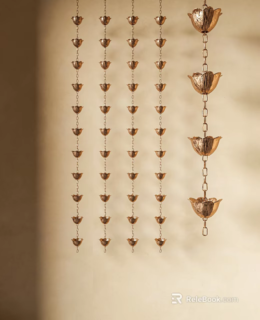 Hanging Copper Bird Shaped Decorations With Multiple Chains and Pendants 3d model 