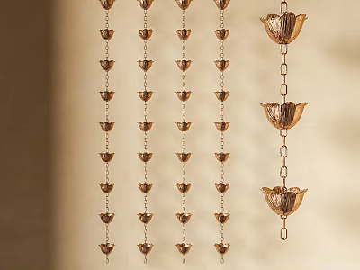 Hanging Copper Bird Shaped Decorations With Multiple Chains and Pendants 3d model