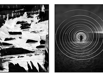 Black and White Abstract Painting With Textured Brushstrokes Concentric Circles And Central Figure 3d model
