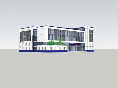 Modern Station Exterior With White And Blue Facade Large Glass Windows And Green Plants 3d model