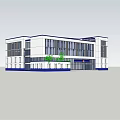 Modern Station Exterior With White And Blue Facade Large Glass Windows And Green Plants