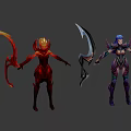 Game Movie Characters With Multiple Colorful Outfits Swords And Dynamic Poses Design