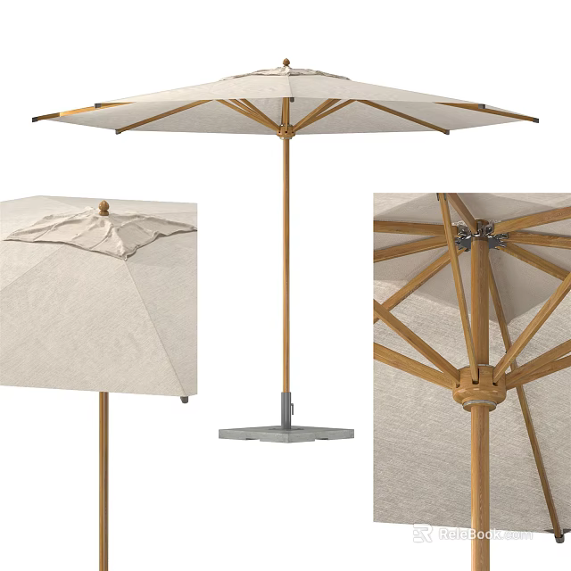 Outdoor Sunshade Umbrella With Wooden Frame Beige Fabric And Stable Base 3d model 