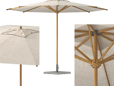 Outdoor Sunshade Umbrella With Wooden Frame Beige Fabric And Stable Base 3d model