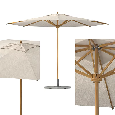 Outdoor Sunshade Umbrella With Wooden Frame Beige Fabric And Stable Base 3d model