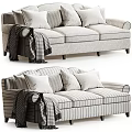 Classic Striped Fabric Two Seater Sofa In Two Tones With Soft Pillows And Throw Blanket