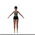 Short Haired Woman Wearing Black And White Checkered Camisole Black Shorts And Yellow Shoes
