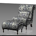 Traditional Blue and White Patterned Lounge Chair with Ottoman and Wooden Legs for Living Room