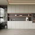 Modern Kitchen Interior With Built In Wine Cabinet Glassware And Coffee Machine 3d model