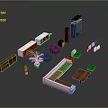 Modern Furniture Assortment Including Sofa Bookshelf Coffee Table And Green Plants