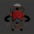 Red Robot Machinery With Tracked Base Black Mechanical Arms Transparent Dome And Hexagonal Logo