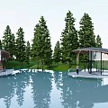 Modern Wooden Cabin with Glass Walls Surrounded by Trees and Water Reflection
