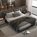Modern Double Bed With Upholstered Headboard Bedside Tables Lamps Throw Blanket And Area Rug