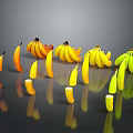 Fresh Bananas Display With Whole Bunches Sliced Pieces Yellow Green Arranged On Dark Surface