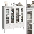 White Sideboard With Glass Doors Displaying Dinnerware Glasses Top Decorative Books And Items