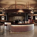 AMELIE Cocktail Bar Interior With Round Bar Counter High Stools And Lighting