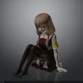 Anime Girl Figure With Pink Hair Black Dress Brown Stockings Sitting On Gray Background