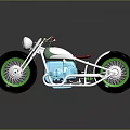 Vintage Custom Motorcycle With Green Wheels Red Seat And Blue Engine