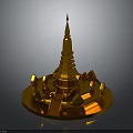 Golden Pagoda Architectural Design With Ornate Spire And Circular Base Structure 3d model