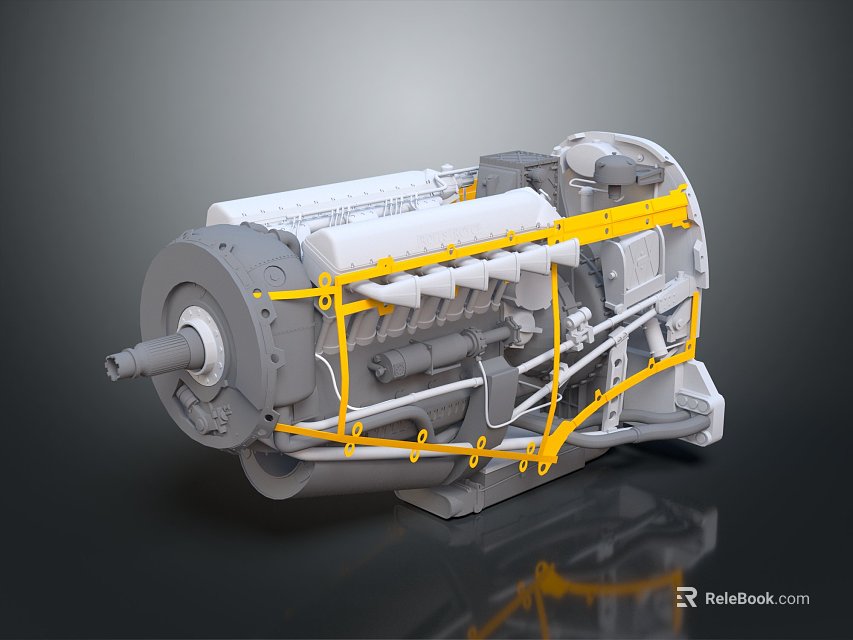 3D Rendered Industrial Engine Showcasing Yellow Mechanical Components And Structure 3d model 