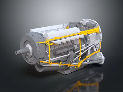 3D Rendered Industrial Engine Showcasing Yellow Mechanical Components And Structure 3d model