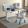 Modern Kids Desk With Shelf Green Lamp Laptop Books Chair And Sunset City View