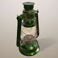 Antique Green Kerosene Lantern With Metal Frame Glass Chimney And Vintage Design
