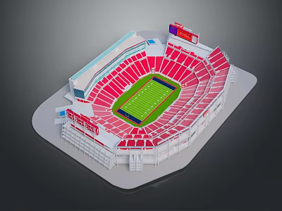 Modern Sports Stadium Featuring Red Seats Green Football Field And Grandstand As Fitness Venue 3d model