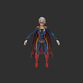 Woman Superhero In Blue Costume With Red Cape Yellow Accents And Red Boots