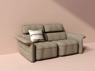 Light Colored Upholstered Two Seater Sofa With Modern Minimalist Design And Striped Cushion 3d model