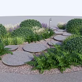 Garden Stepping Stones Path With Green Shrubs Ferns And Gravel