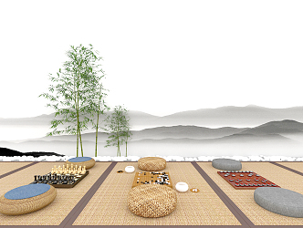 New Chinese Cushion Tatami Futon 3d model