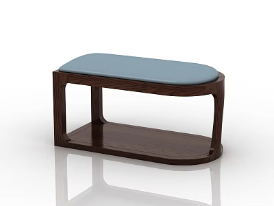 Modern Wooden Footstool With Blue Cushioned Top And Sturdy Frame 3d model