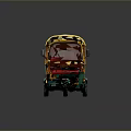 Small Tuk Tuk Model With Green Yellow Body Open Door And Red Seats