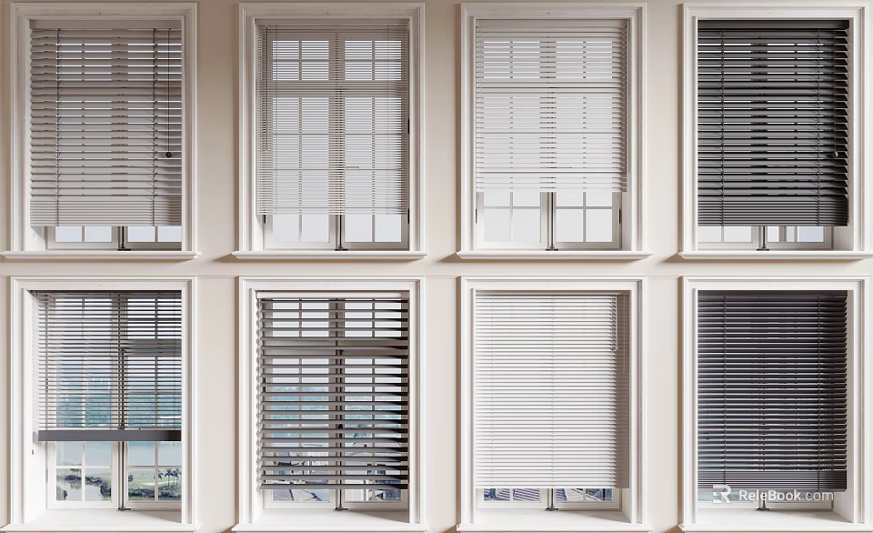 Various Window Blinds Styles on Multiple Home Windows for Interior Design 3d model 
